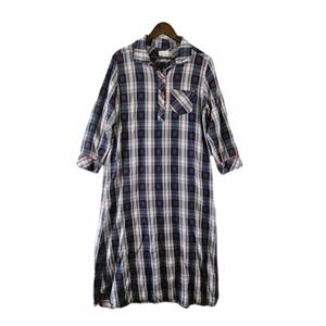 Pajamagram Shirt Dress Womens Large Plaid Button Front Pocket Casual House Dress